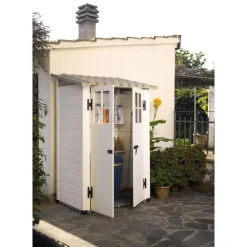 New HABRITA Abri de jardin mural arrière en résine beige Foresta Evo - 95 x 139 x 201 cm