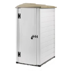 Online HABRITA Abri de jardin mural latéral réversible en résine beige Foresta Evo - 88 x 132 x 195 cm