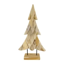 Best Arbre de Noël en bois de teck naturel sur pied - 32 x 12 x 58 cm