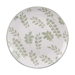 Outlet BASTIDE Assiette à dessert en porcelaine blanche avec motifs printaniers verts Episia - Ø 19 cm