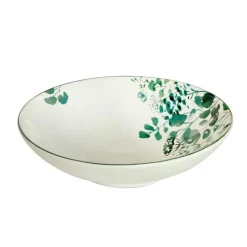 Sale AMEFA Assiette à salade et pâtes en grès Oxalis coloris blanc motif floral vert - Ø 19 cm