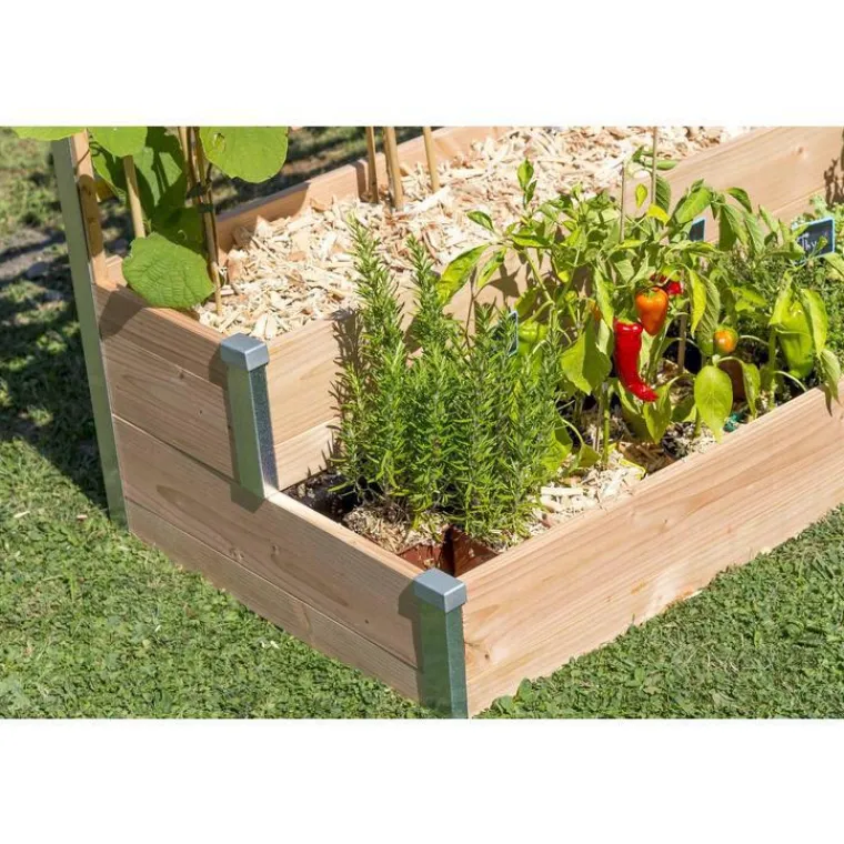 Outlet MON PETIT POTAGER Bac de jardinage à 2 étages en bois avec treillis gamme Design - 125 x 60 x 100 cm