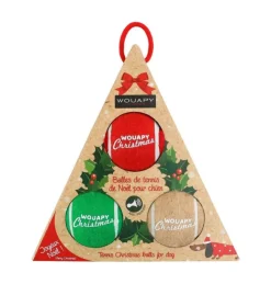 Hot WOUAPY Balles de tennis de Noël pour chien avec squeaker coloris multicolore - coffret de 3 jouets