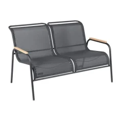 Discount FERMOB Banquette deux places en acier et toile d’extérieur coloris carbone Coolside - 134 x 77 x 86 cm