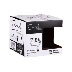 Best BASTIDE Bol à soupe en porcelaine blanche à motifs chats noirs Friends - 75 cl