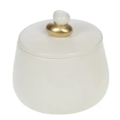 Clearance CADES DESIGN Boîte blanche ronde en céramique émaillée avec détail or Dorine - 11 x 10,5 x 11 cm
