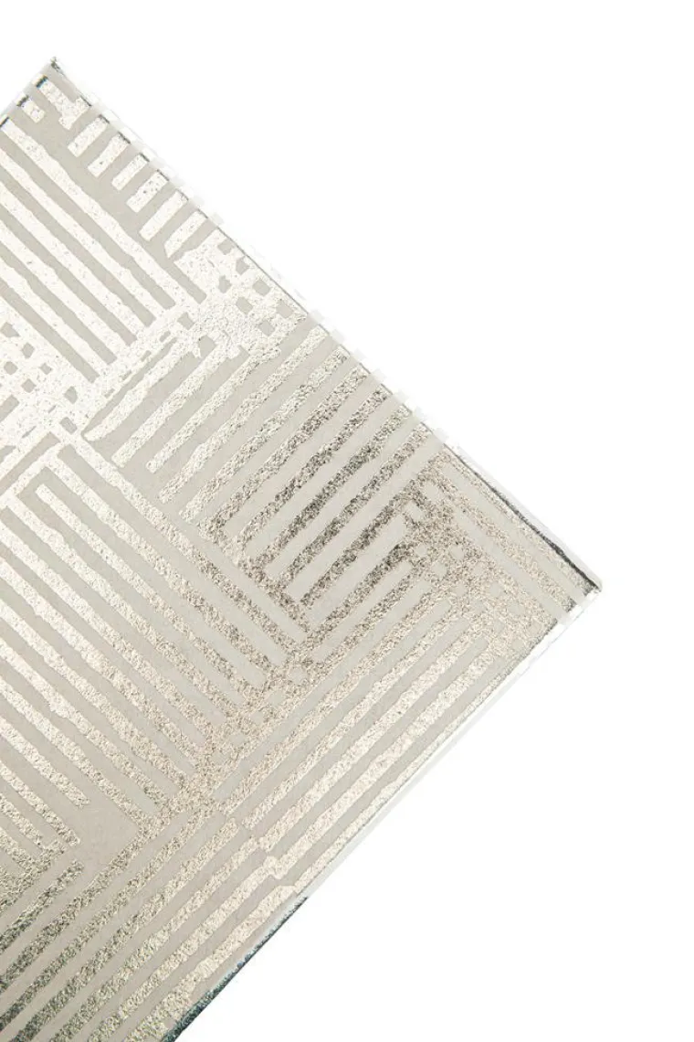 New Boîte carrée en papier métallisé argent à motifs rayures - 16,5 x 7,5 cm