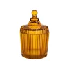 Clearance Boîte ronde décorative en verre fumé ocre strié - Ø 9,5 x H 15 cm