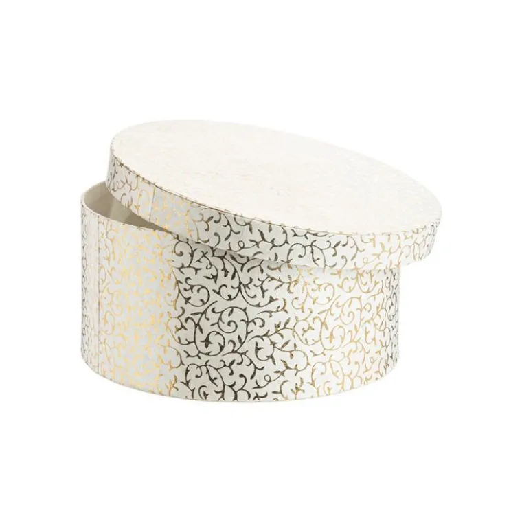 Hot Boîte ronde en papier métallisé argent à motif - 23 x 11 cm