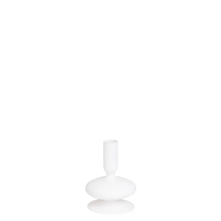 New Bougeoir coloris blanc en verre - 11 cm