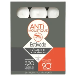 ESTIVADE Bougies chauffe-plat blanches antimoustique au géraniol - 24 pièces