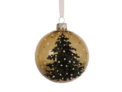 Hot KAEMINGK Boule en verre brillante transparente vert romarin avec décor sapin - Ø 8 cm