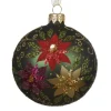 Clearance KAEMINGK Boule en verre finition mate vert pin avec décor poinsettia - Ø 8 cm