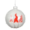 Hot KAEMINGK Boule en verre émaillée blanc d’hiver avec décor gnome rouge - Ø 8 cm