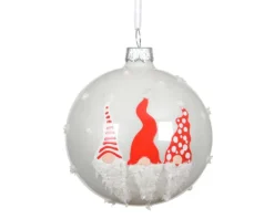 Hot KAEMINGK Boule en verre émaillée blanc d’hiver avec décor gnome rouge - Ø 8 cm