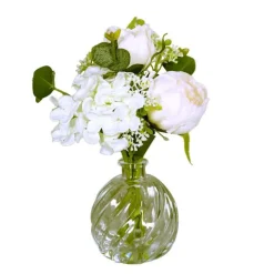 Online ART FLORAL Bouquet de fleurs artificielles crème avec vase en verre - 24 cm