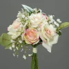 Bouquet de fleurs artificielles roses et gypsophiles coloris rose et crème - 20 cm