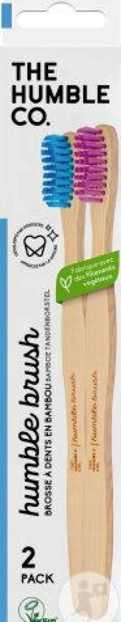 New THE HUMBLE CO. Brosse à dents en Bambou soft - Pack de 2 Bleu Rose