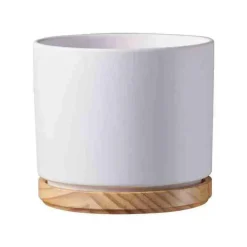 Sale Cache-pot en bois et céramique blanc Oslo - Ø 13 x H 12 cm