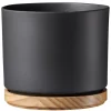 Best Cache-pot en bois et céramique gris anthracite Oslo - Ø 18 x H 16 cm