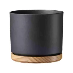 Hot Cache-pot en bois et céramique gris anthracite Oslo - Ø 13 x H 12 cm