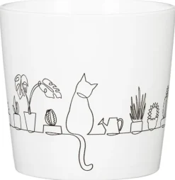 Online DEROMA Cache-pot en céramique blanc motifs chat Scheurich 870 Catview - Ø 13 cm