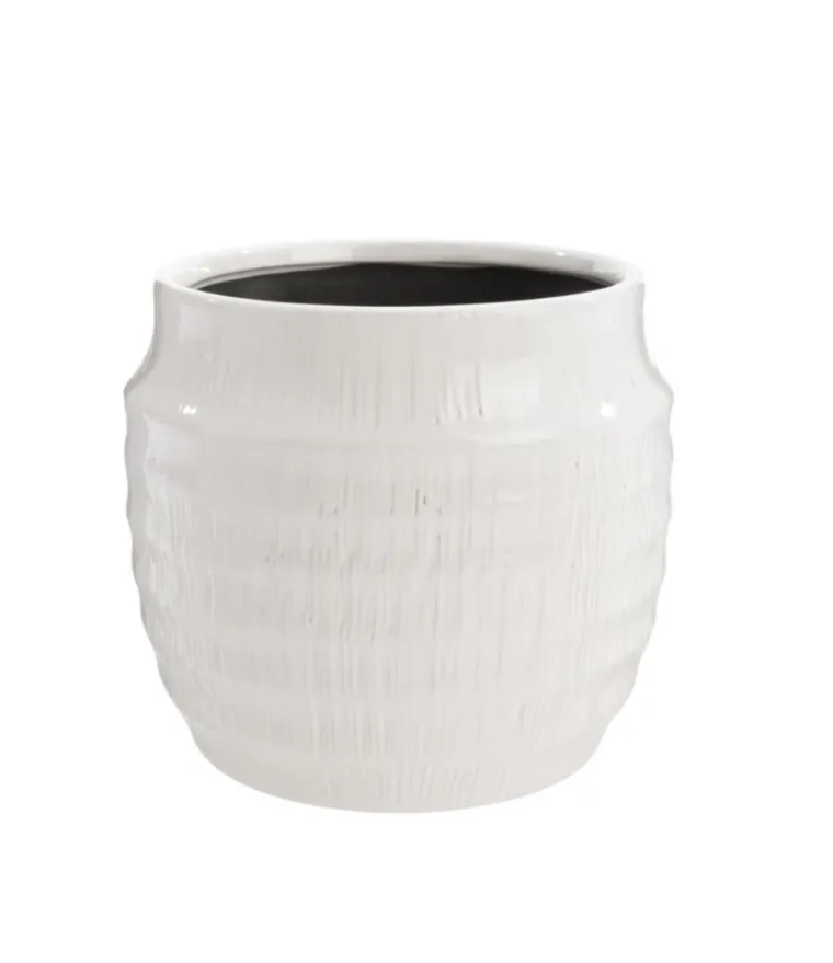 Clearance Cache-pot Linea coloris blanc en céramique - 14,5 x 14,5 x 13 cm