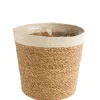 Discount DECOSTYL Cache-pot vannerie naturelle avec rebord blanc coloris beige - 20,5 x 19,5 x 16 cm