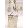 Discount 090TR23-G04 Carrousel photophore en métal argenté avec sapins de Noël - H 12 cm