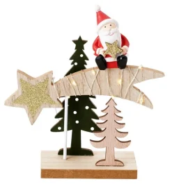 Sale Centre de table en bois avec sapin vert, père Noël rouge et étoile filante avec LED - 14,5 x 5 x 15 cm