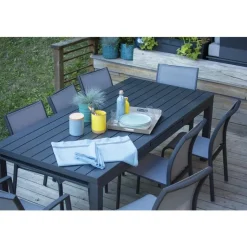 New Chaise de jardin coloris gris en aluminium et textilène Carlina - 60 x 48 x 87 cm