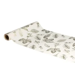 Best Chemin de table en tissu polyester coloris écru/champagne avec des motifs feuilles en métal – 28 cm x 3 m