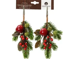 Best KAEMINGK Clip décoratif branche de sapin vert, pommes et baies rouges - Ø 15 x H 22 cm