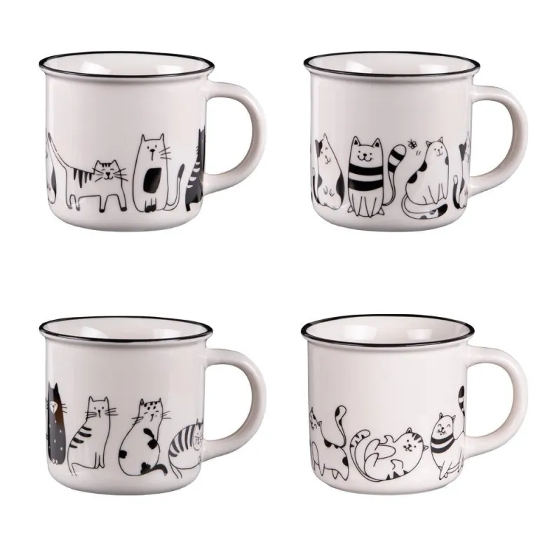 Hot BASTIDE Coffret de 4 mugs Friends coloris blanc et noir en porcelaine - Ø 10 cm