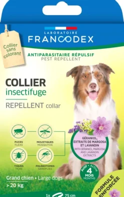 Discount FRANCODEX Collier insectifuge pour grand chien de plus de 20 kg coloris blanc - Ø 72 cm