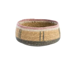 Clearance Corbeille de rangement ronde lignes coloris multicolore en osier - 22 x 22 x 11 cm