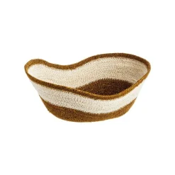 Online Corbeille ovale forme vague en osier blanc et marron - 28 x 23 x 11 cm