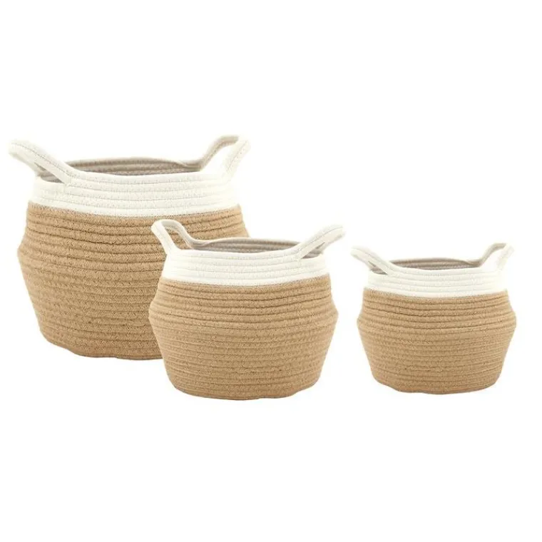 AUBRY GASPARD Corbeille ronde à anses en corde de coton naturel/blanc petit modèle - Ø 20 x H 13 cm