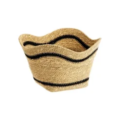 Online Corbeille tulipe en osier naturel rayé noir grand modèle - 32 x 32 x 17 cm