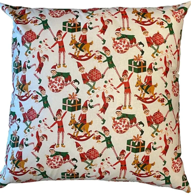 Outlet SAFECO Coussin carré blanc en coton à motifs rouges et verts Farceur - 45 x 45 cm