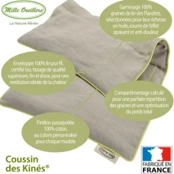 MILLE OREILLERS Coussin chauffant des kinés aux graines de lin - 24 x 50 cm