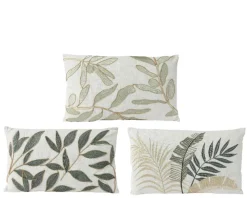Outlet KAEMINGK Coussin rectangulaire blanc cassé à broderie feuilles - 50 x 30 cm