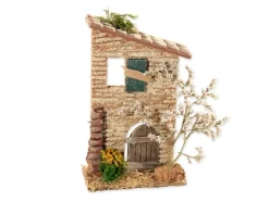 BERTONI Décor de crèche de Noël façade maison avec arbre Santons Escoffier - 10,5 x 5 x 18 cm