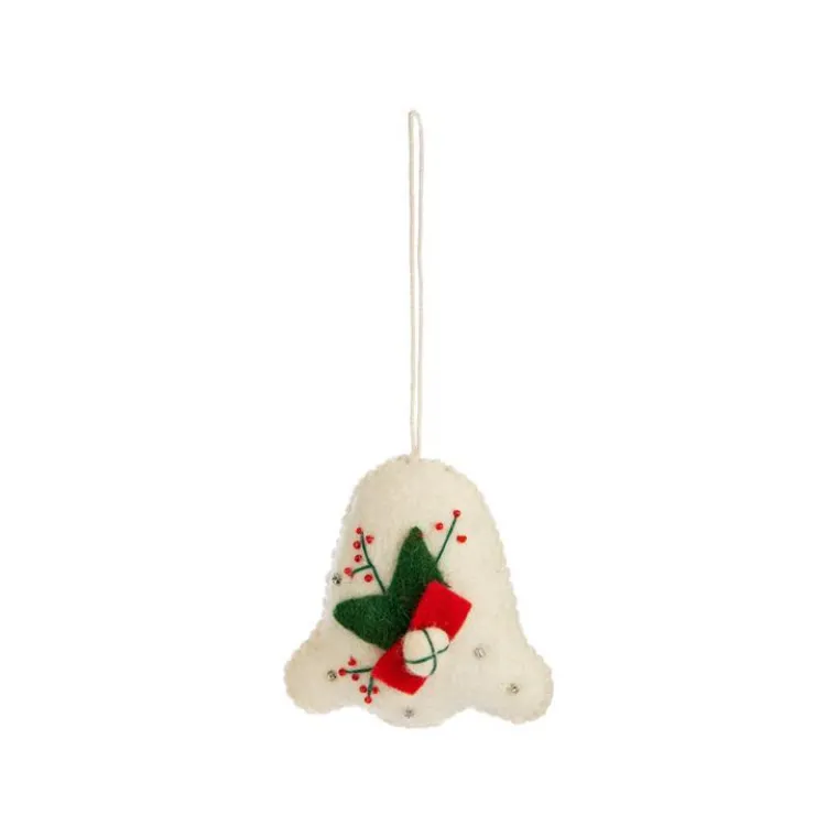 Sale Décoration à suspendre carillon en feutrine blanche à motif rouge et vert - 3,3 x 2,5 cm