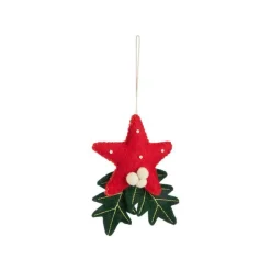 Clearance Décoration à suspendre étoile en feutrine rouge et vert - 4 x 6 cm