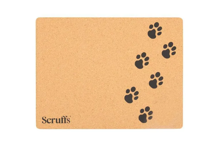 SCRUFFS Dessous de gamelle coloris marron en liège motifs pattes – 40 x 30 cm