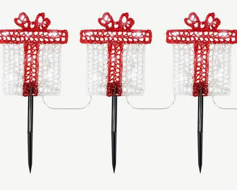 Outlet BLACHÈRE ILLUMINATION Ensemble de 3 piques solaires forme cadeaux rouges à 30 LED blanc froid pour extérieur - 1 m
