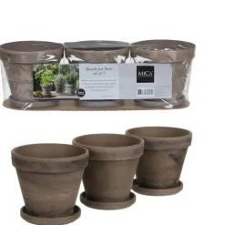 Discount EDELMAN Ensemble de 3 pots en terre cuite gris basalt avec soucoupe Stan - Ø 13,5 x H 12 cm