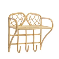 Sale Etagère murale et 3 patères coloris bois en rotin - 50 x 33 x 54 cm