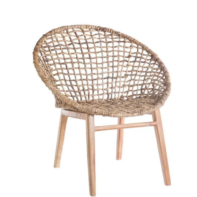 Sale Fauteuil coloris marron assise en teck et abaca - 78 x 78 x 80 cm